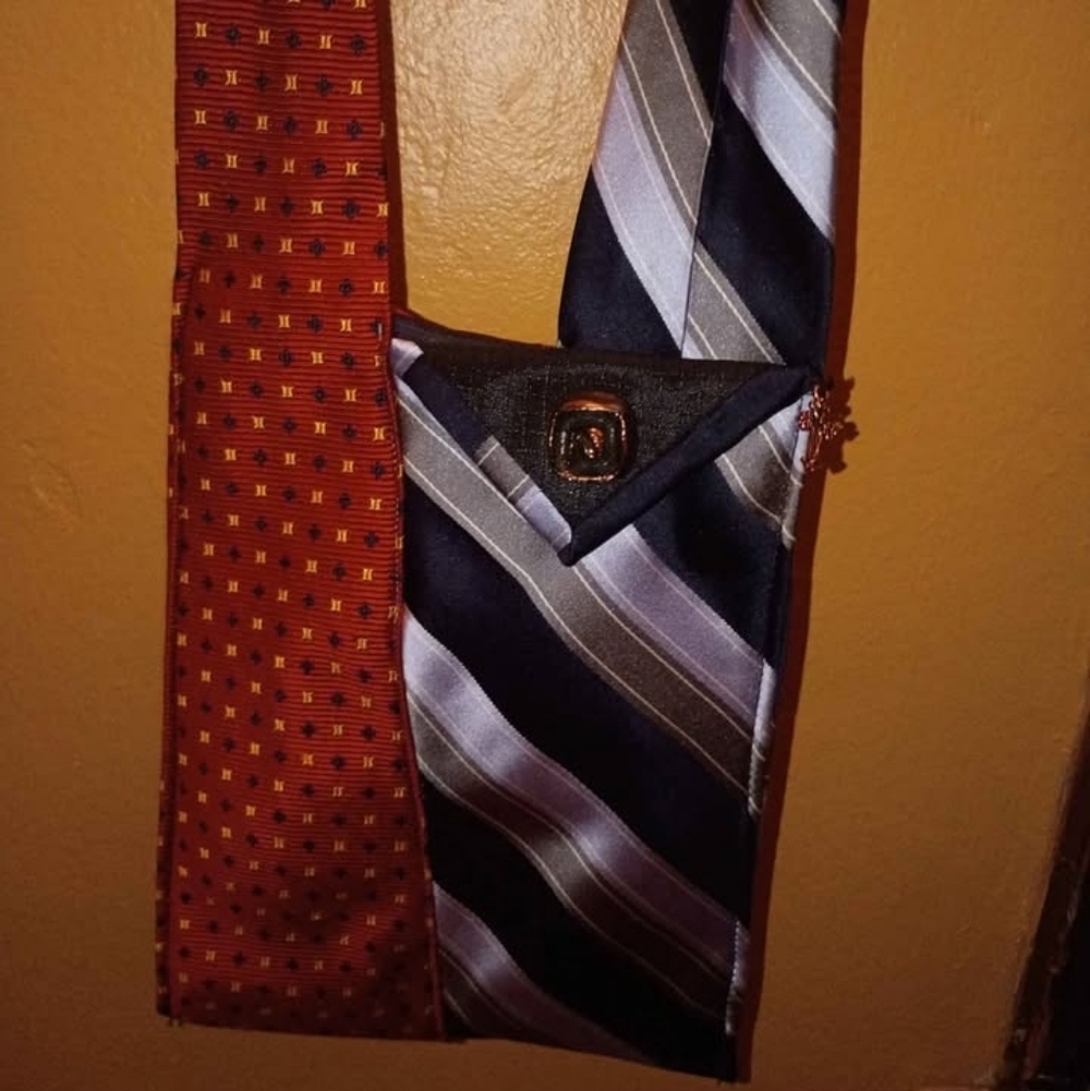 Homemade Necktie Purse Elegant Striped and Patterned Ties Button Closure